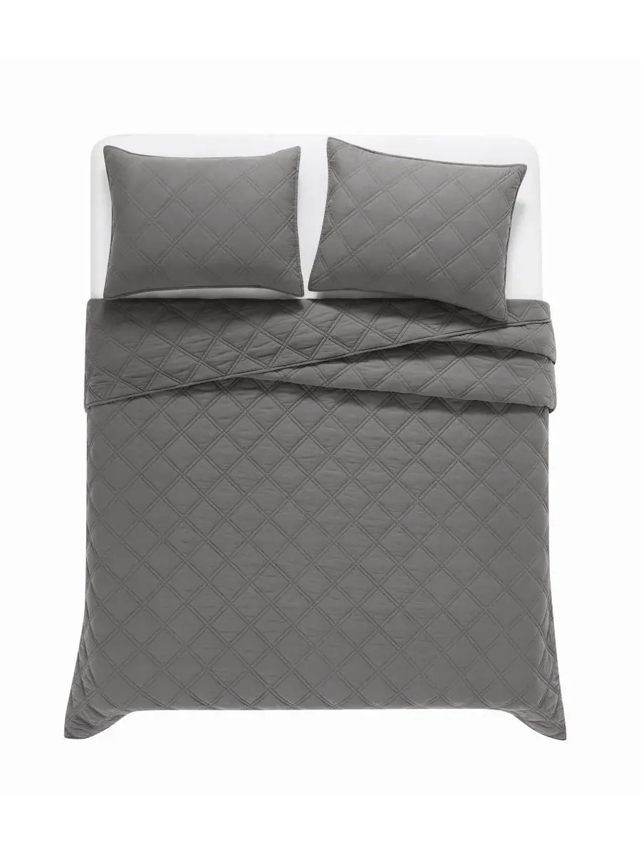 Комплект стеганых одеял Diamond Wash Cotton 3 предмета, King Brooklyn Loom — изображение 4 из 6, серый