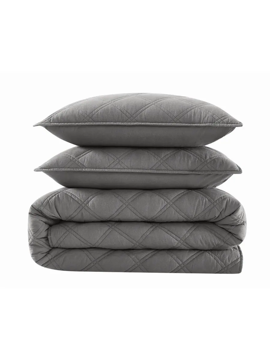 Комплект стеганых одеял Diamond Wash Cotton 3 предмета, King Brooklyn Loom — изображение 5 из 6, серый