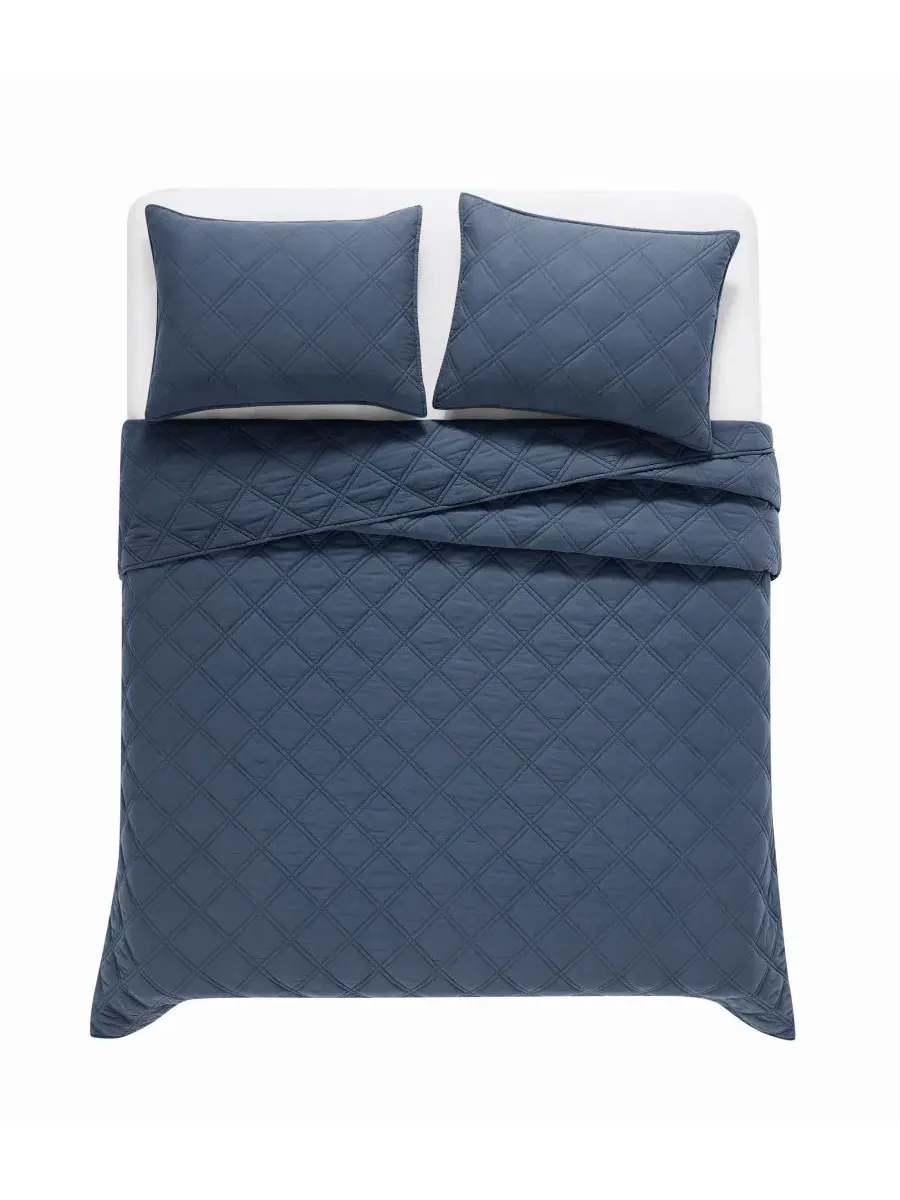Комплект стеганого одеяла Diamond Washed Cotton из 3 предметов, King Brooklyn Loom — изображение 4 из 6, синий