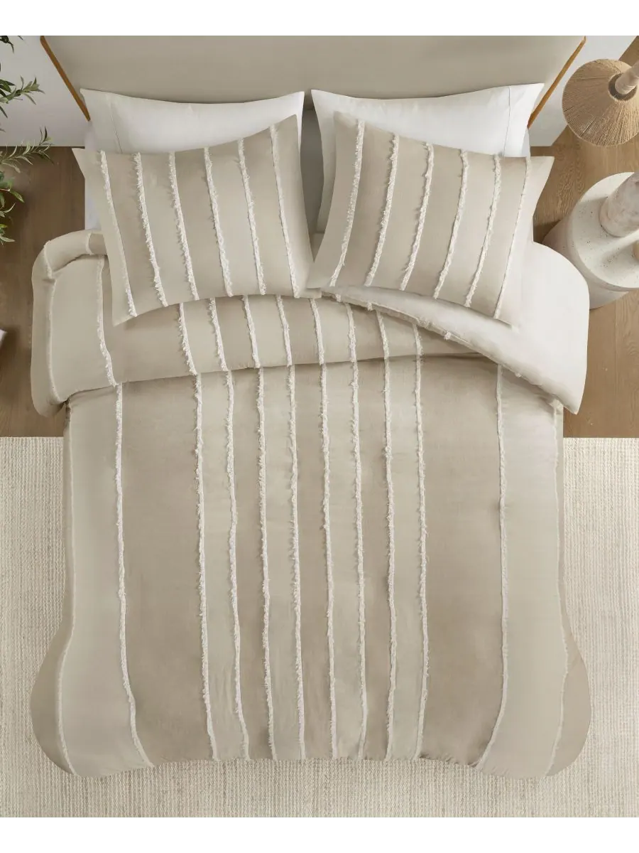 Комплект постельного белья striped shay из 3 предметов, размер king/california king. INK+IVY — изображение 6 из 9, тауп
