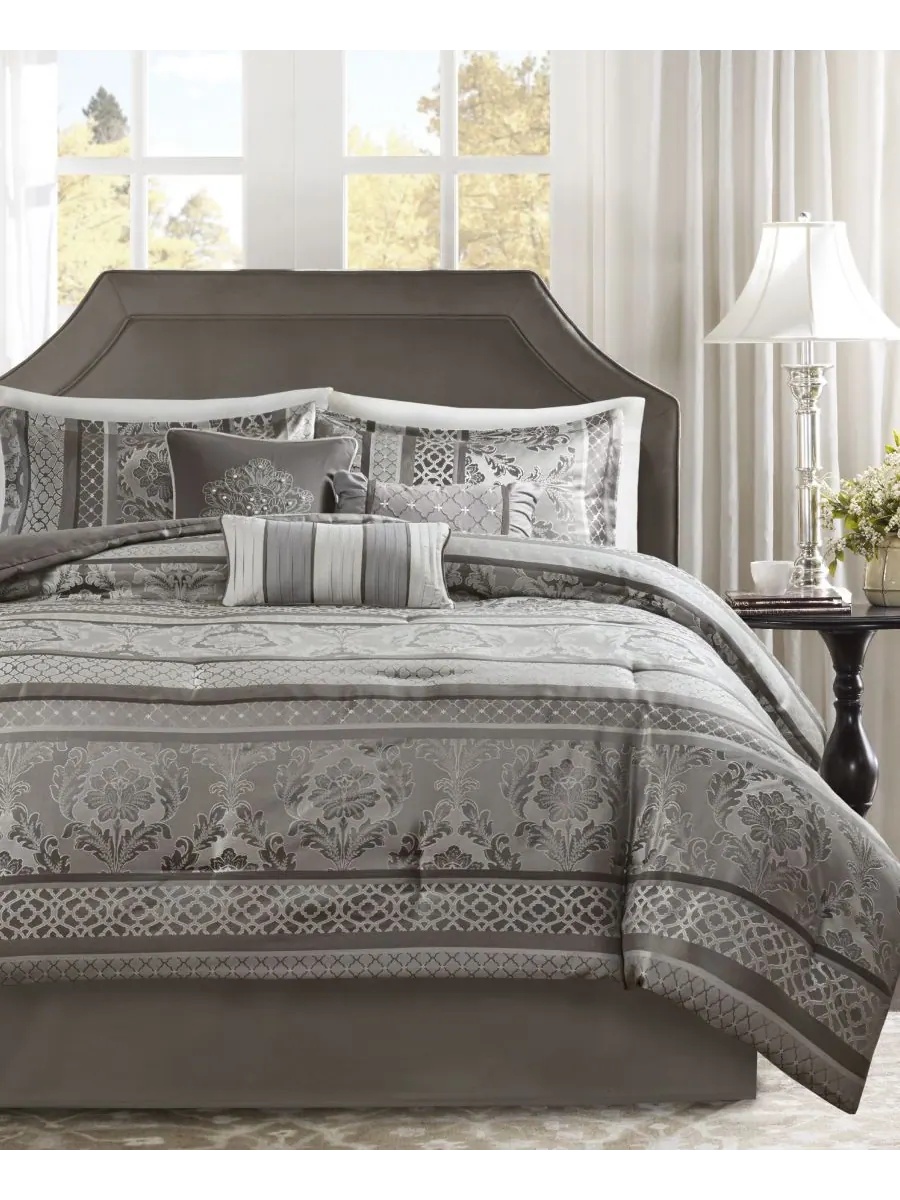 Комплект постельного белья Bellagio Jacquard из 7 предметов, размер Cal King Madison Park — изображение 1 из 8, серый