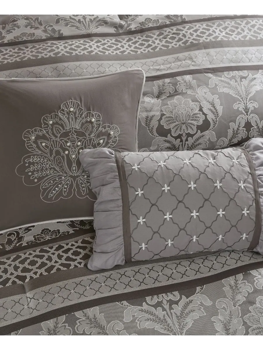Комплект постельного белья Bellagio Jacquard из 7 предметов, размер Cal King Madison Park — изображение 5 из 8, серый