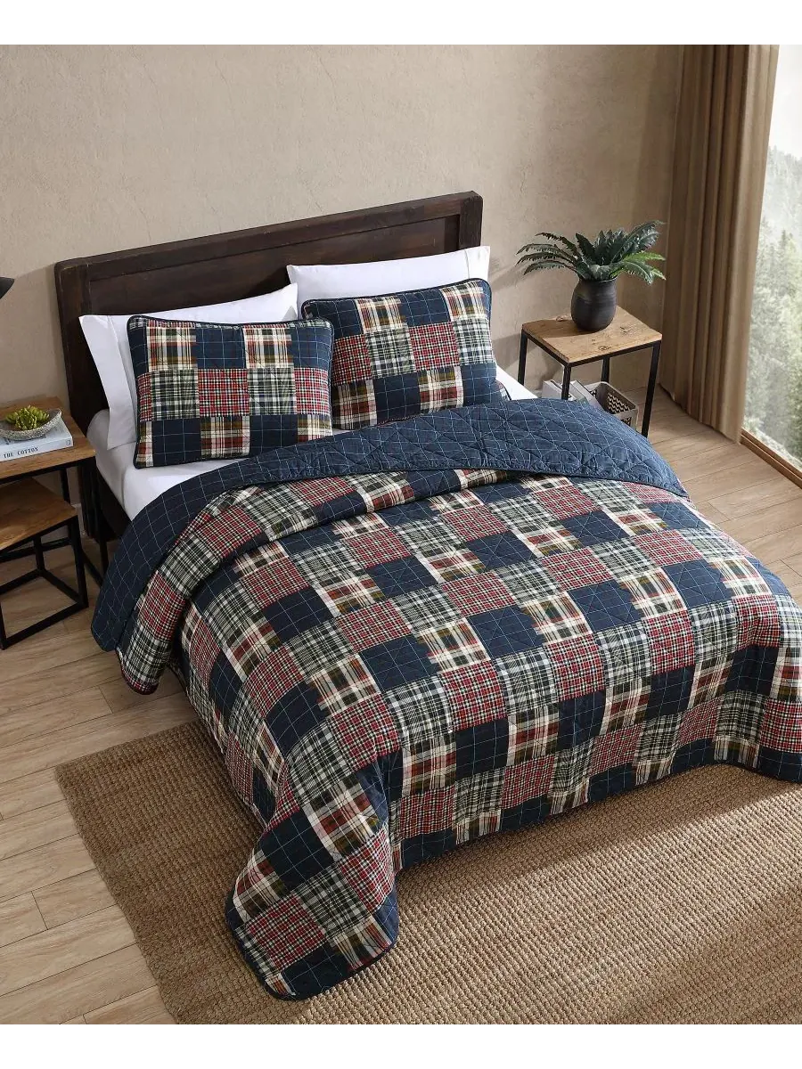 Комплект из двух двусторонних стеганых одеял Madrona Plaid, размер Twin Eddie Bauer — изображение 3 из 7, синий