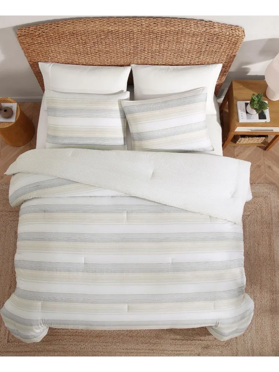 Комплект постельного белья 3 предмета Canal Island Stripe Cotton Tommy Bahama Home, King — изображение 3 из 8, бежевый серый