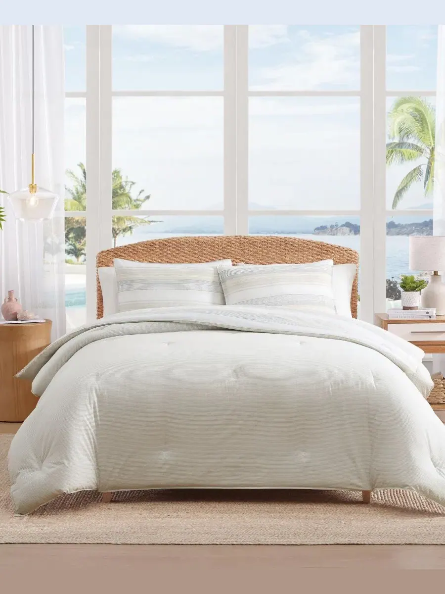 Комплект постельного белья 3 предмета Canal Island Stripe Cotton Tommy Bahama Home, King — изображение 4 из 8, бежевый серый