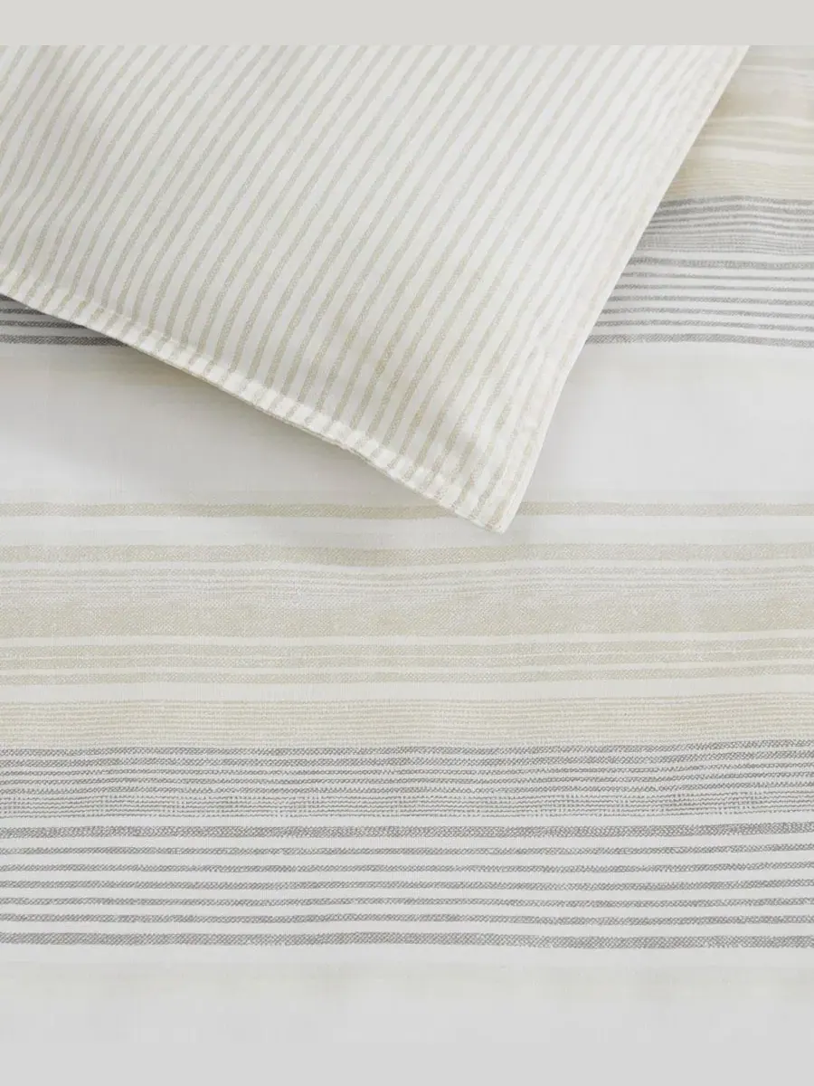 Комплект постельного белья 3 предмета Canal Island Stripe Cotton Tommy Bahama Home, King — изображение 5 из 8, бежевый серый