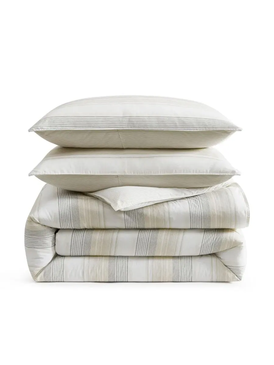 Комплект постельного белья 3 предмета Canal Island Stripe Cotton Tommy Bahama Home, King — изображение 7 из 8, бежевый серый