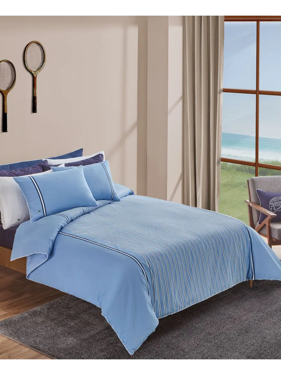 Комплект постельного белья Hollis Stripe из 3 предметов, размер King Lacoste Home — изображение 1 из 6, синий