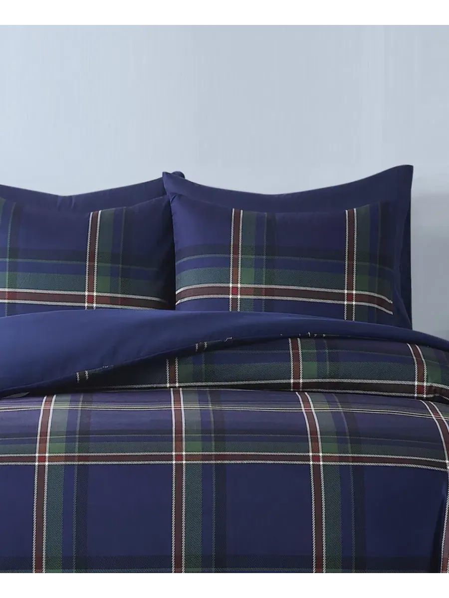Комплект из 3 предметов: пододеяльник и две наволочки Bronson Plaid Truly Soft — изображение 2 из 5, темно-синий
