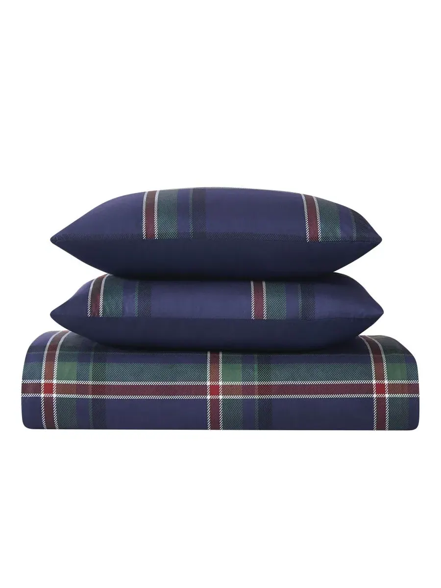 Комплект из 3 предметов: пододеяльник и две наволочки Bronson Plaid Truly Soft — изображение 3 из 5, темно-синий