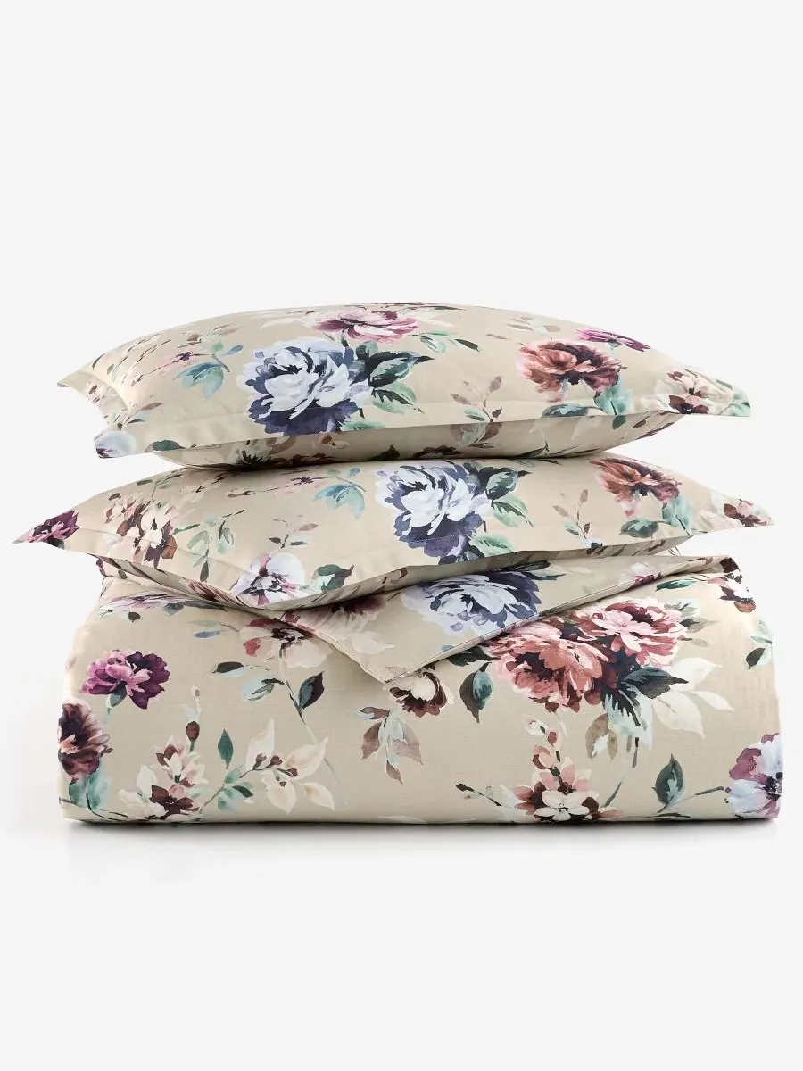 Комплект пододеяльников с цветочным принтом Ophelia Floral, 3 предмета, King Charter Club — изображение 5 из 9, бежевый