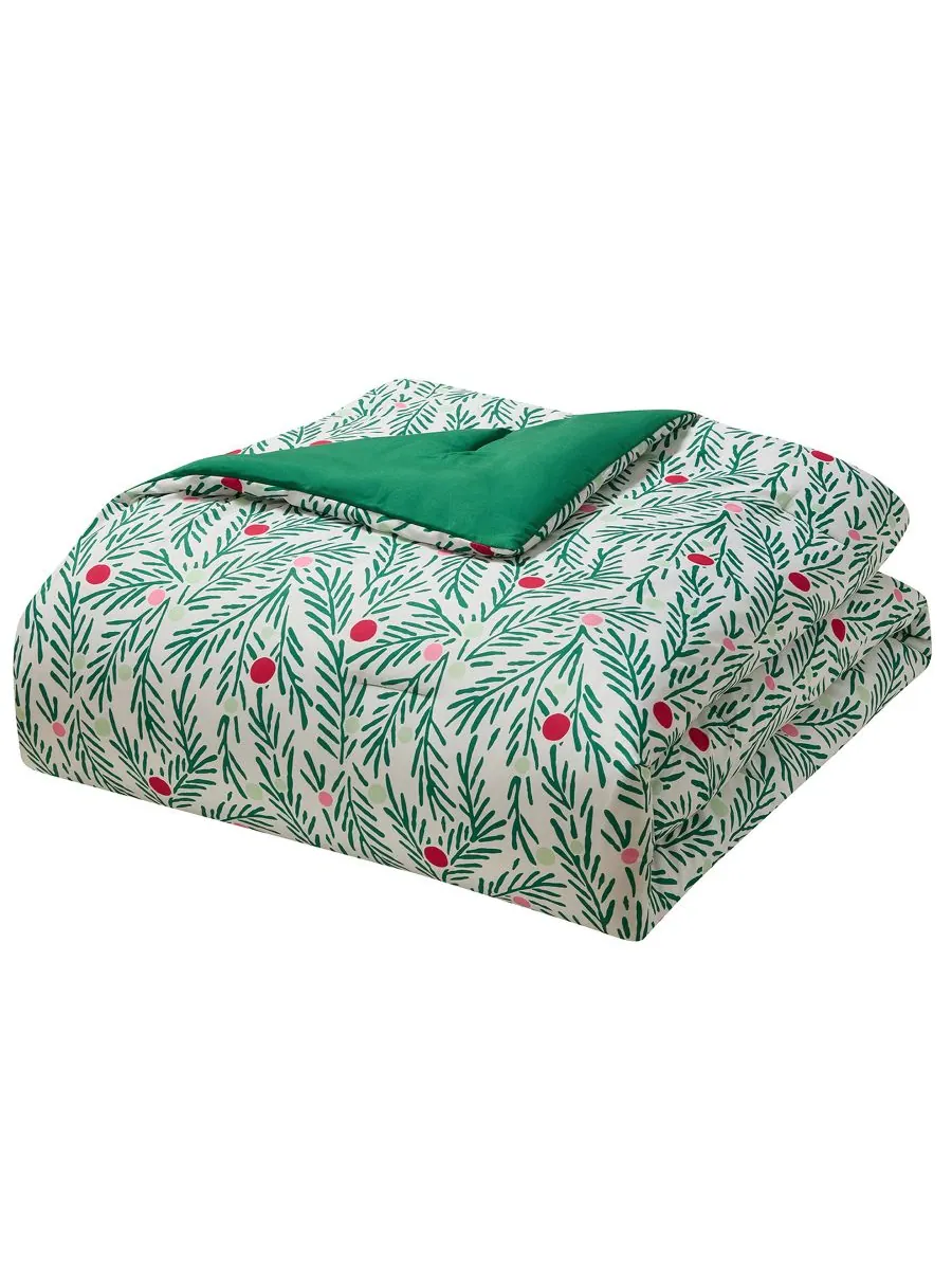 Праздничный комплект постельного белья Green Branches, 4 предмета, размер King Hallmark Bedding — изображение 3 из 8, зеленый