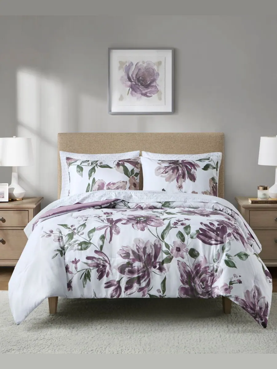 Комплект постельного белья Alice Floral из 7 предметов, размер King Madison Park Essentials — изображение 1 из 10, сирень