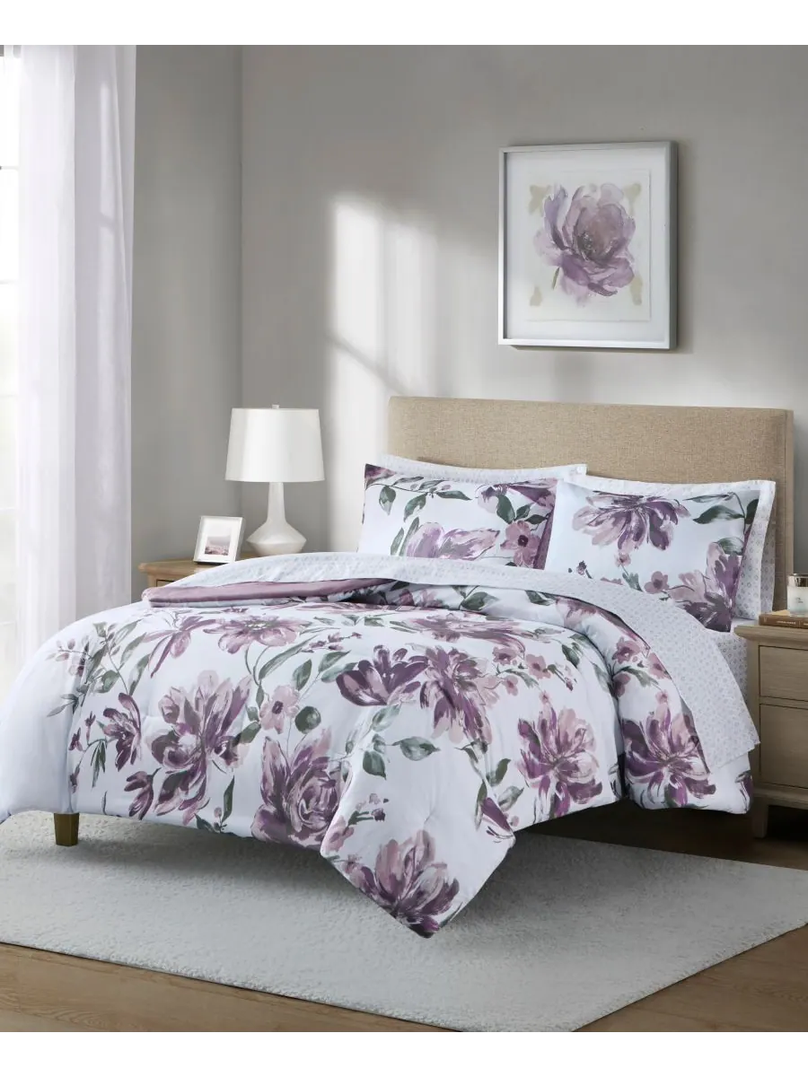 Комплект постельного белья Alice Floral из 7 предметов, размер King Madison Park Essentials — изображение 4 из 10, сирень