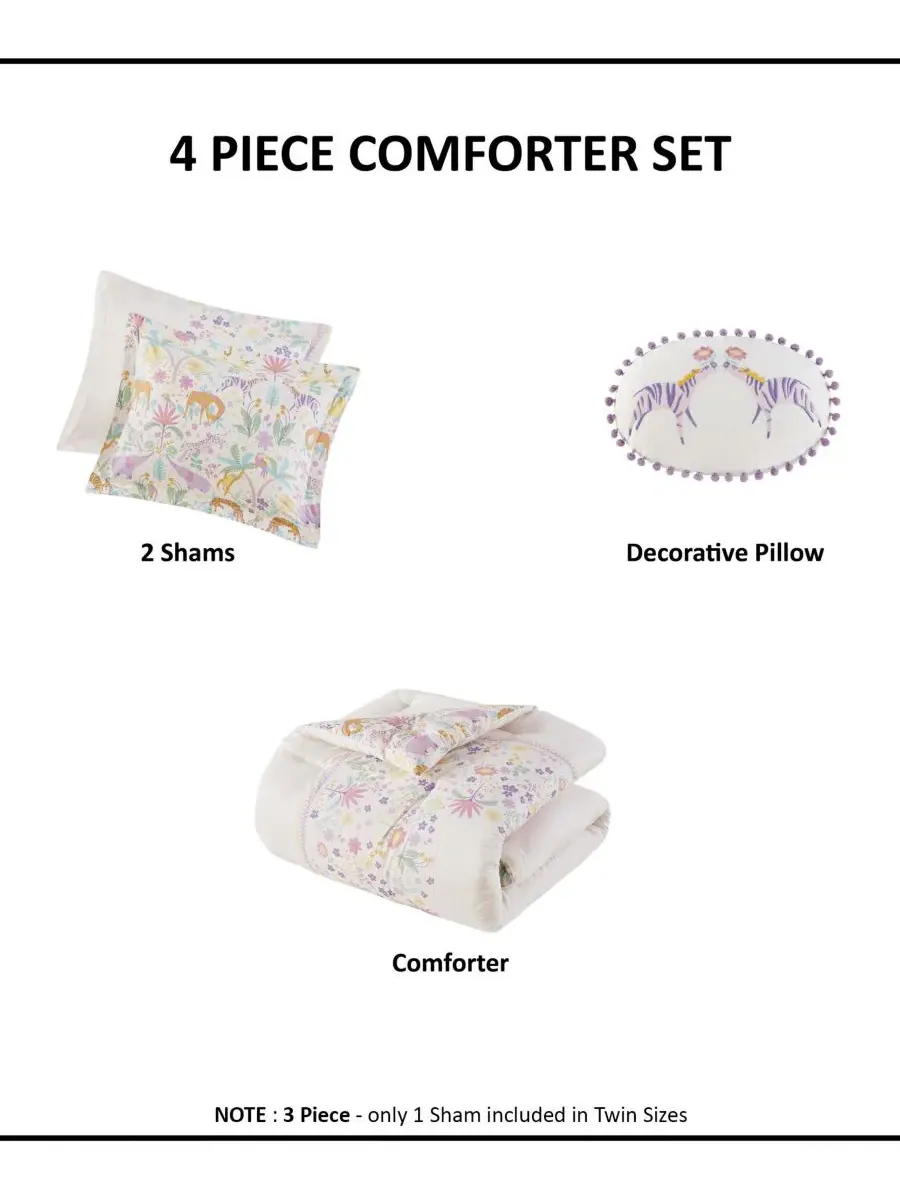 Комплект постельного белья Intelligent Design Lulu Floral Reversible из 4 предметов, размер — изображение 3 из 10, фиолетовый
