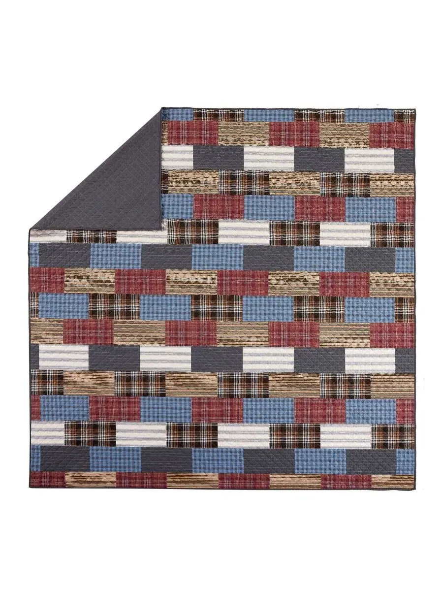 Комплект стеганого одеяла Cabin Patchwork Printed 3-Piece Quilt Set Modern Heirloom — изображение 4 из 5, синий