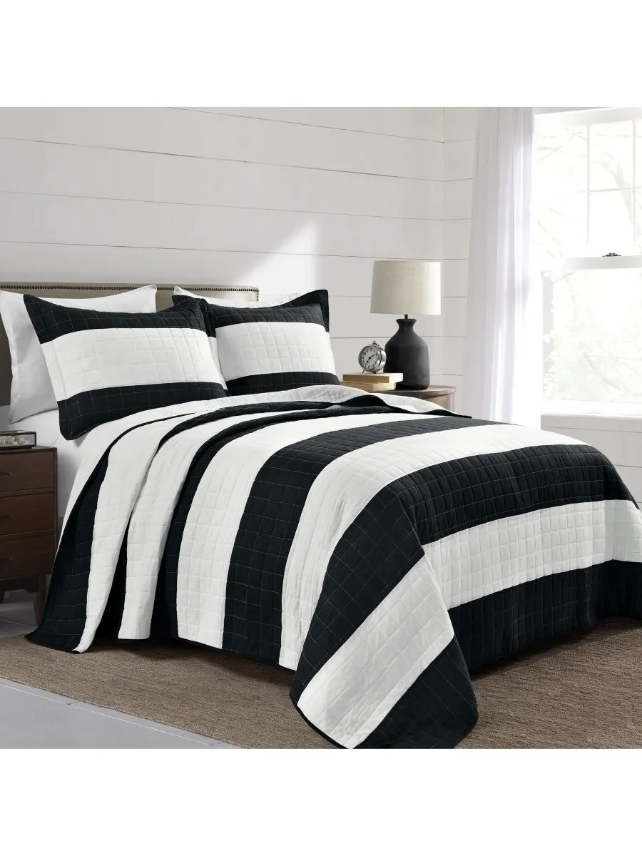 Комплект постельного белья New Berlin Stripe из 3 предметов, размер Full/Queen Lush Décor — изображение 1 из 7, черный белый