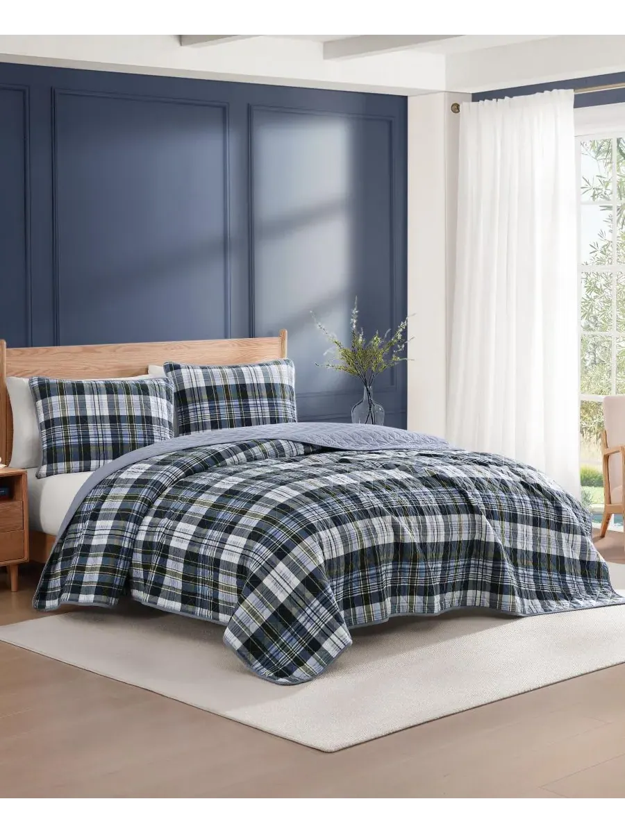 Двусторонний стеганый комплект из 3 предметов Bleecker Plaid из хлопка, размер Full/Queen Tommy