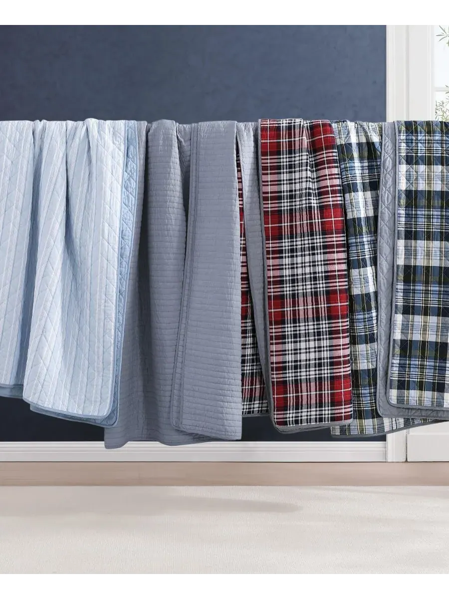 Двусторонний стеганый комплект из 3 предметов Bleecker Plaid из хлопка, размер Full/Queen Tommy — изображение 2 из 7, зеленый