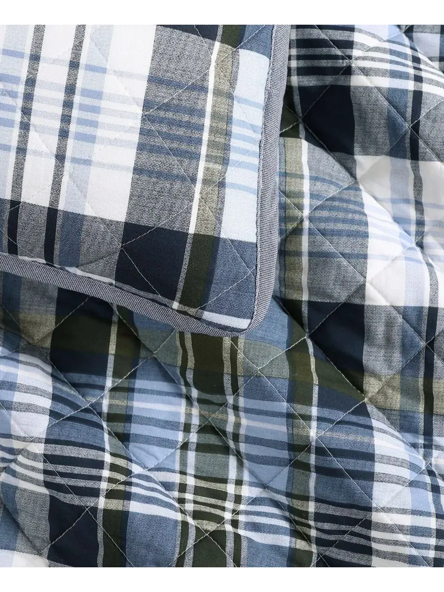 Двусторонний стеганый комплект из 3 предметов Bleecker Plaid из хлопка, размер Full/Queen Tommy — изображение 6 из 7, зеленый