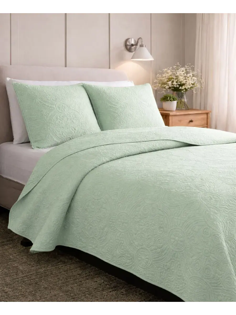 Стеганый комплект постельного белья Mischa Medallion Stitch Simply Soft, Mint Sage — изображение 2 из 6