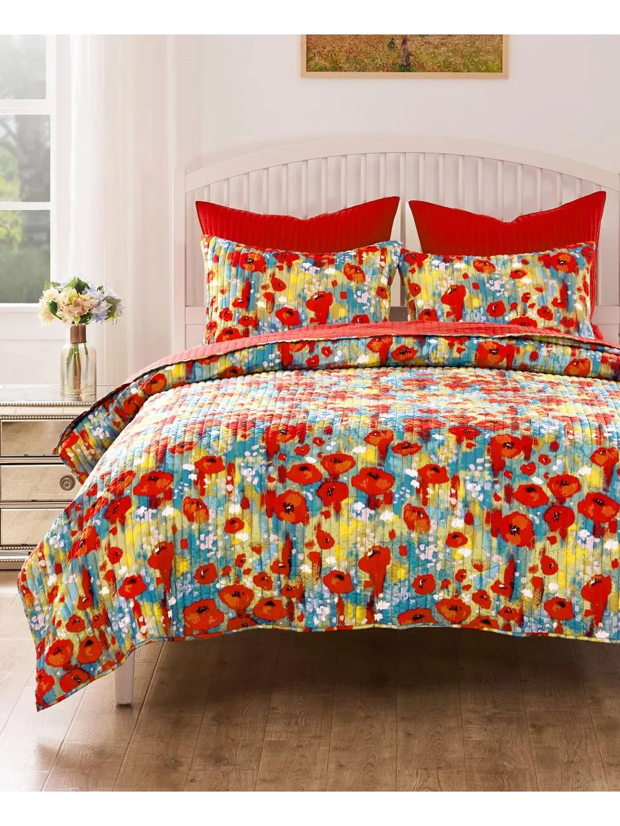 Комплект постельного белья Poppies Modern Floral, 3 предмета, размер Full/Queen Greenland Home — изображение 6 из 6, красный