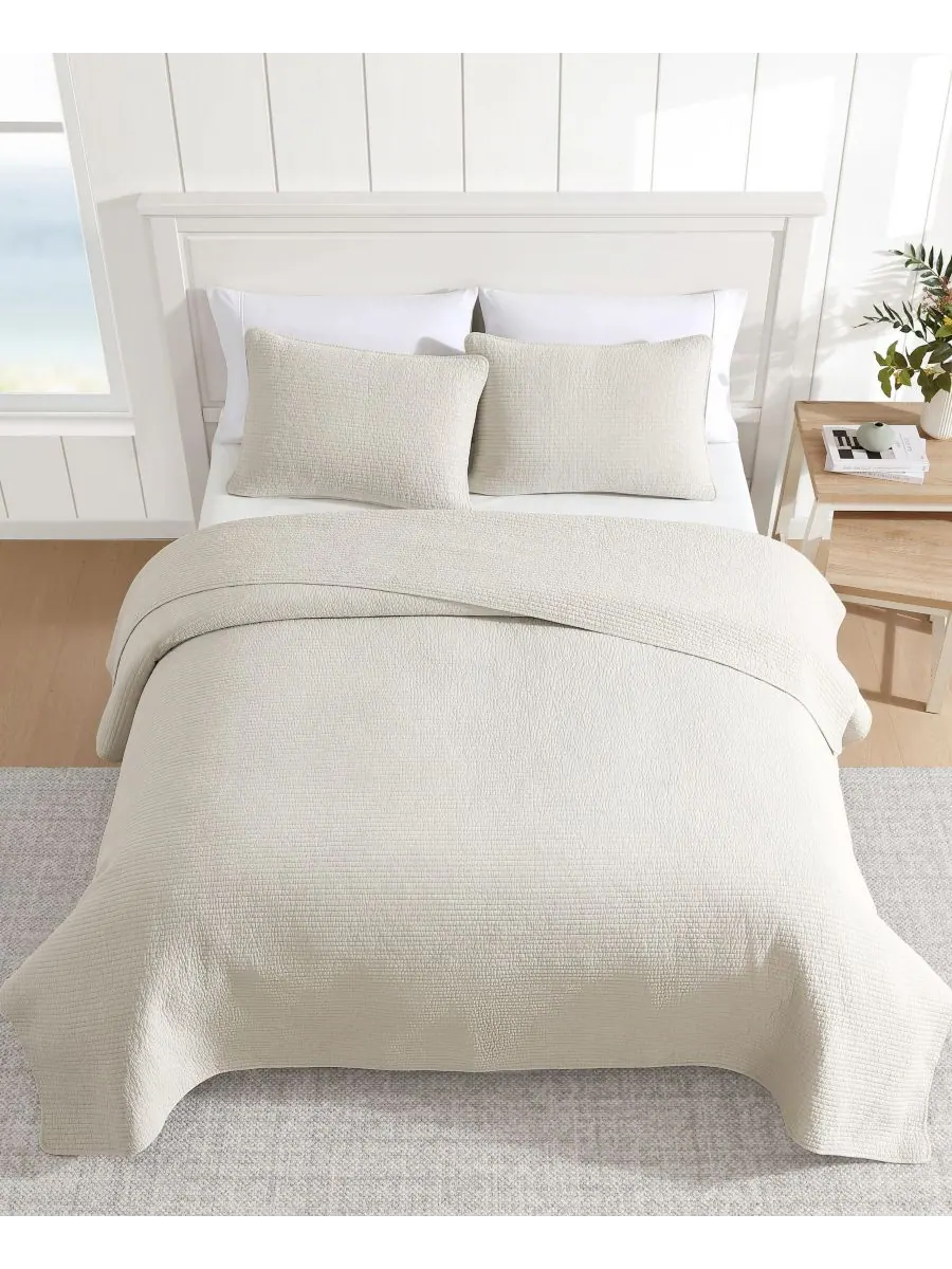 Комплект постельного белья Seashore Stitch Washed из 3 предметов, размер King Nautica — изображение 3 из 7, бежевый