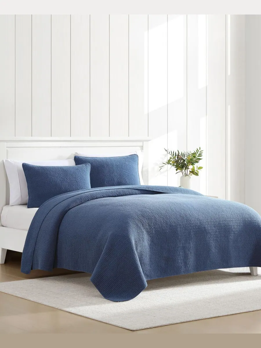 Комплект постельного белья Seashore Stitch Washed из 3 предметов, размер King Nautica — изображение 2 из 7, темно-синий