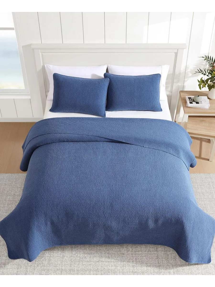 Комплект постельного белья Seashore Stitch Washed из 3 предметов, размер King Nautica — изображение 3 из 7, темно-синий