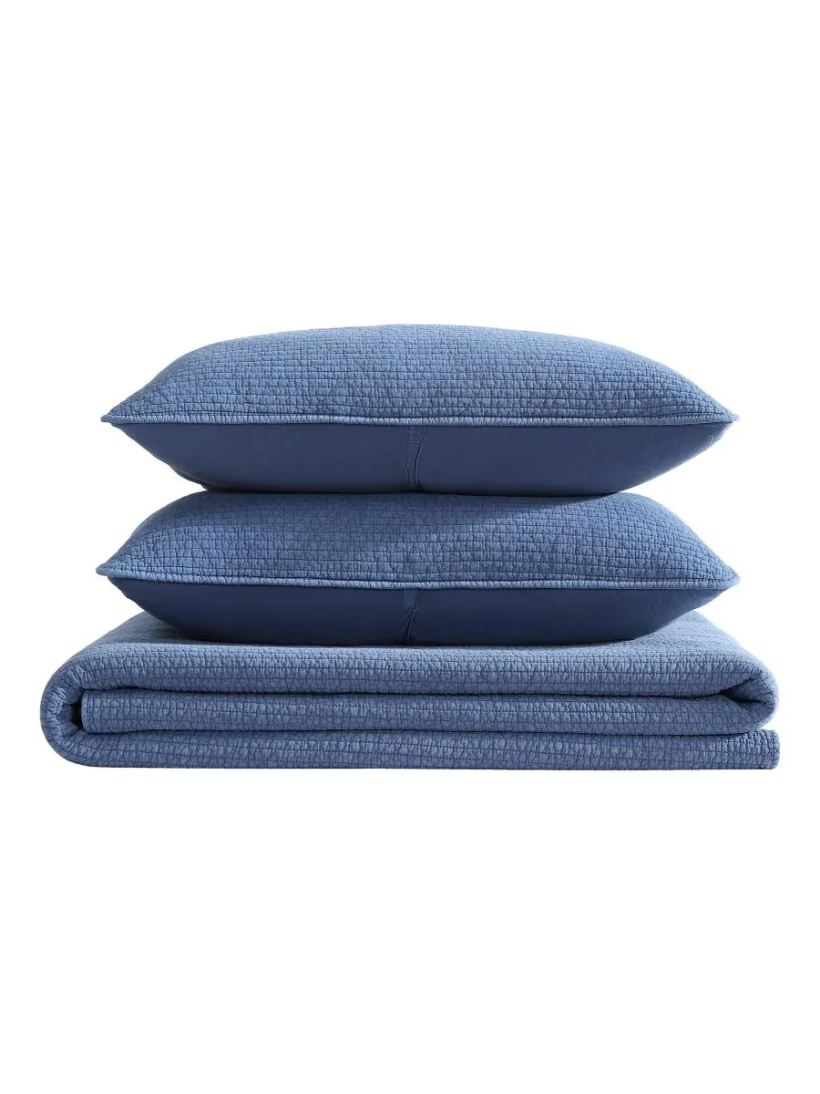 Комплект постельного белья Seashore Stitch Washed из 3 предметов, размер King Nautica — изображение 6 из 7, темно-синий