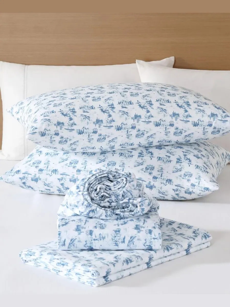Комплект постельного белья Fish Town Toile из микрофибры с терморегулирующими свойствами, 3 — изображение 2 из 6, синий
