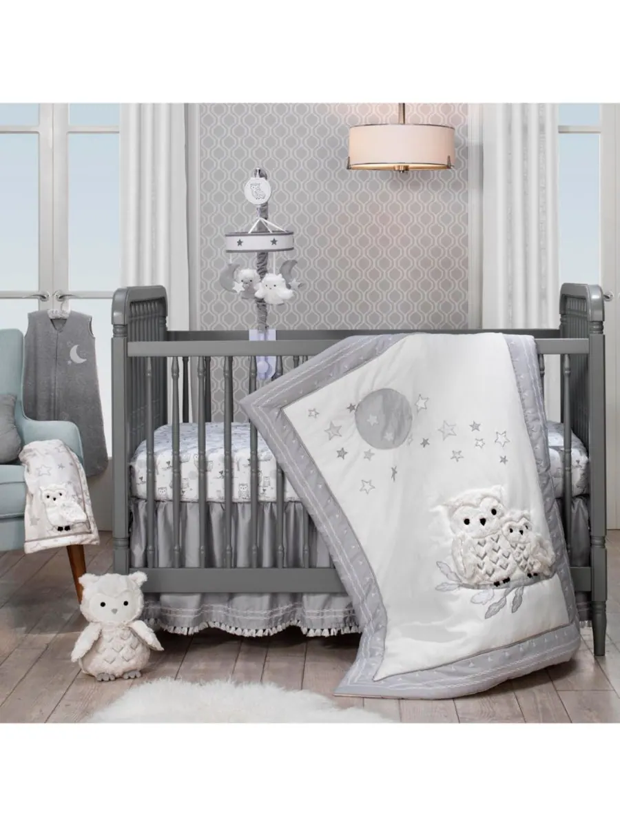 Комплект постельного белья для детской кроватки Baby Luna, белый/серый, с изображением небесной — изображение 1 из 3