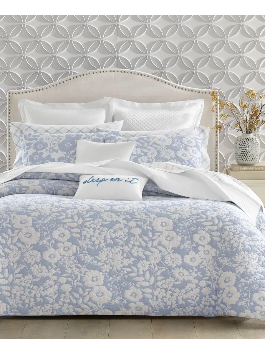 Комплект постельного белья Silhouette Floral из 3 предметов, размер King Charter Club — изображение 1 из 10, синий