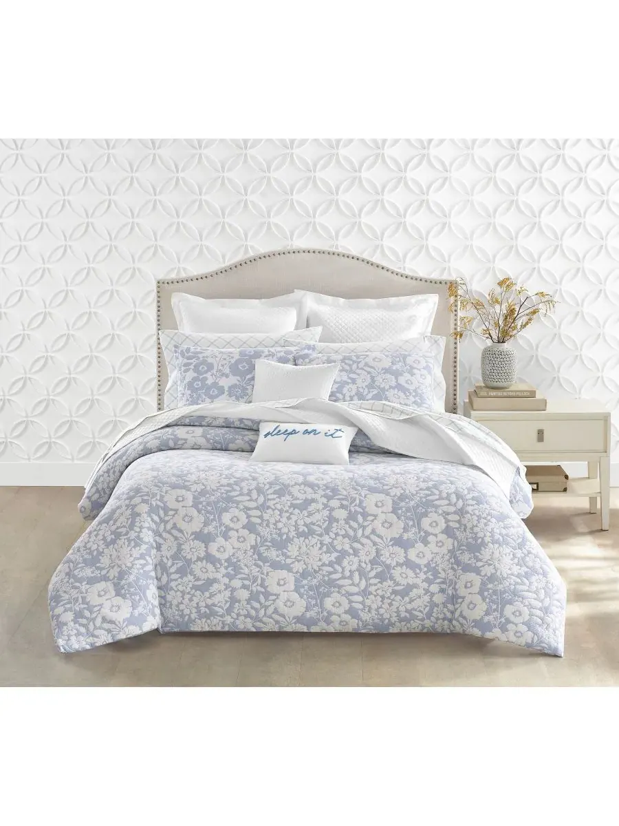 Комплект постельного белья Silhouette Floral из 3 предметов, размер King Charter Club — изображение 5 из 10, синий