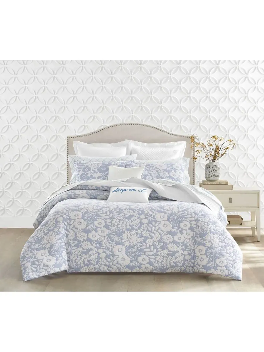 Комплект постельного белья Silhouette Floral из 3 предметов, размер King Charter Club — изображение 9 из 10, синий