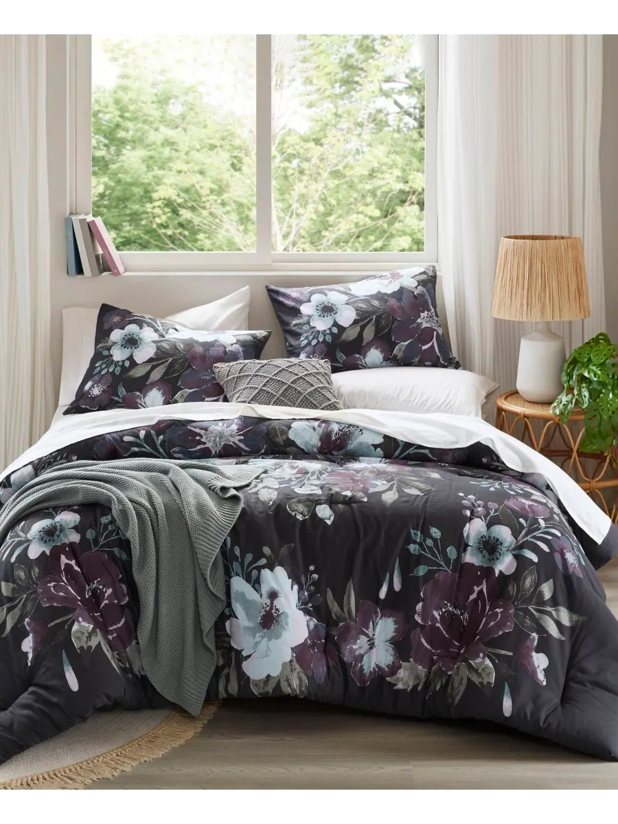 Комплект постельного белья Jolene Floral из 3 предметов, размер Full/Queen Madison Park — изображение 1 из 10, темный серый