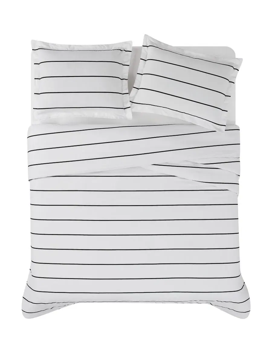 Набор для спальни Hayward Stripe, 3 предмета, Full/Queen Brooklyn Loom — изображение 3 из 5, белый черный