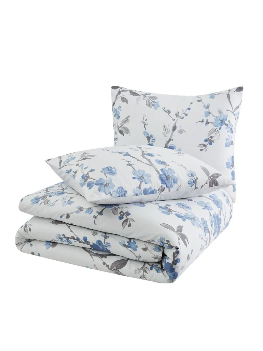 Комплект постельного белья Kasumi Floral из 3 предметов, размер Full/Queen Cannon — изображение 1 из 4, белый-синий