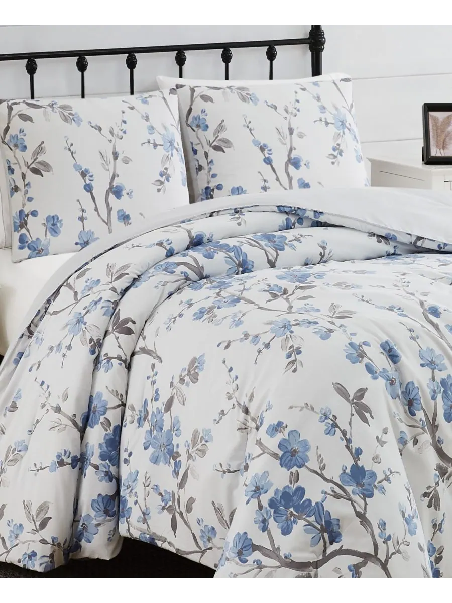 Комплект постельного белья Kasumi Floral из 3 предметов, размер Full/Queen Cannon — изображение 3 из 4, белый-синий
