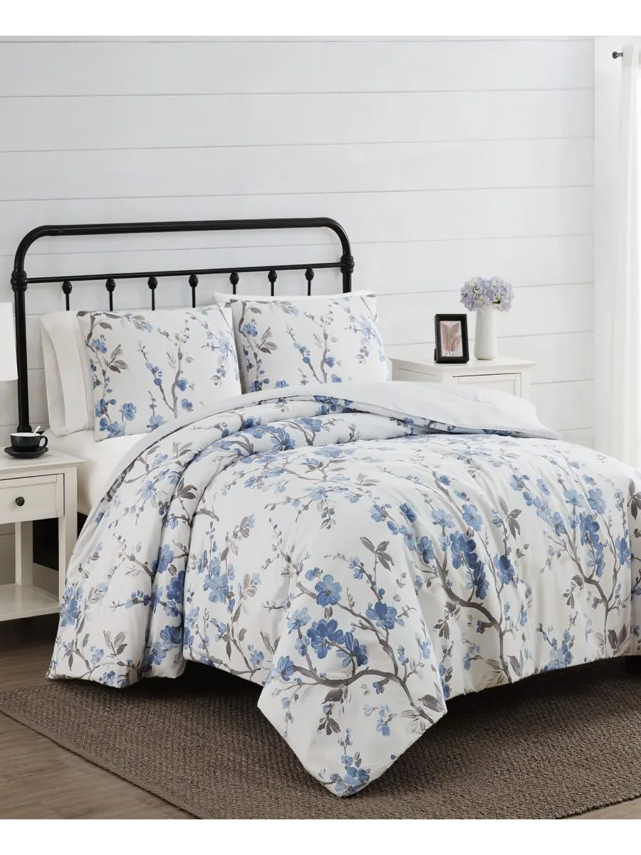 Комплект постельного белья Kasumi Floral из 3 предметов, размер Full/Queen Cannon — изображение 4 из 4, белый-синий