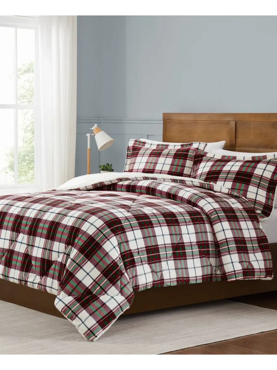Комплект стеганого одеяла Marlon Plaid, 3 предмета Truly Soft — изображение 2 из 6, красный белый