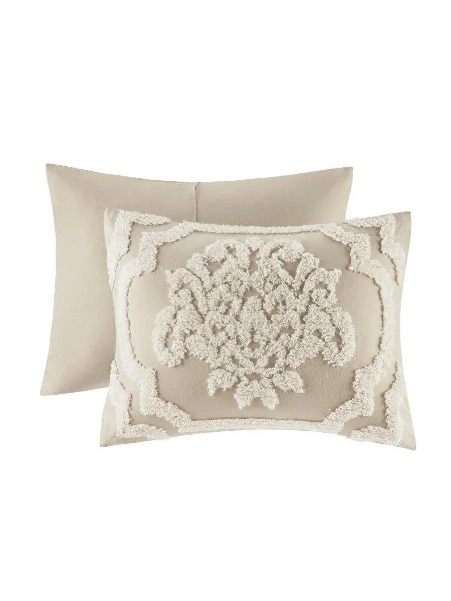 Комплект постельного белья Viola Damask Tufted из 3 предметов, размер Full/Queen Madison Park — изображение 6 из 9, тауп