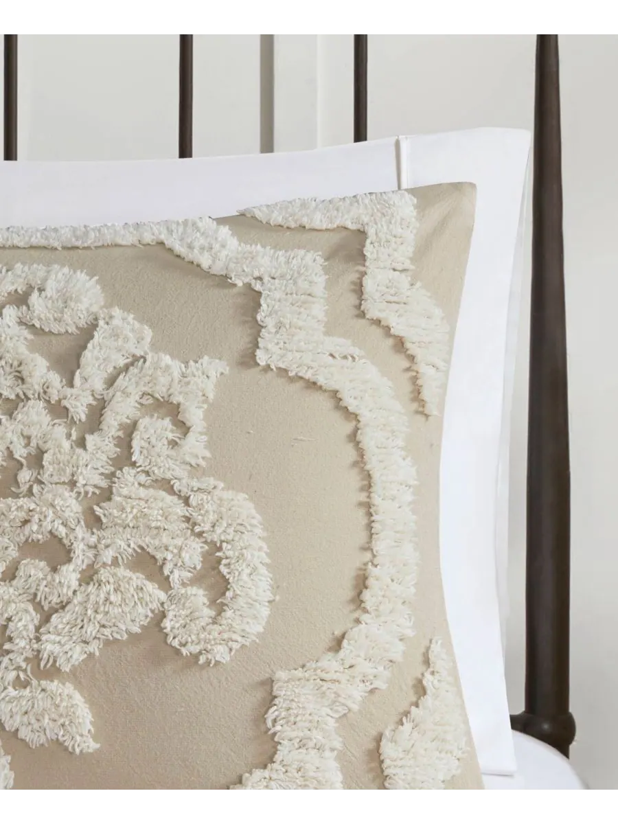 Комплект постельного белья Viola Damask Tufted из 3 предметов, размер Full/Queen Madison Park — изображение 8 из 9, тауп