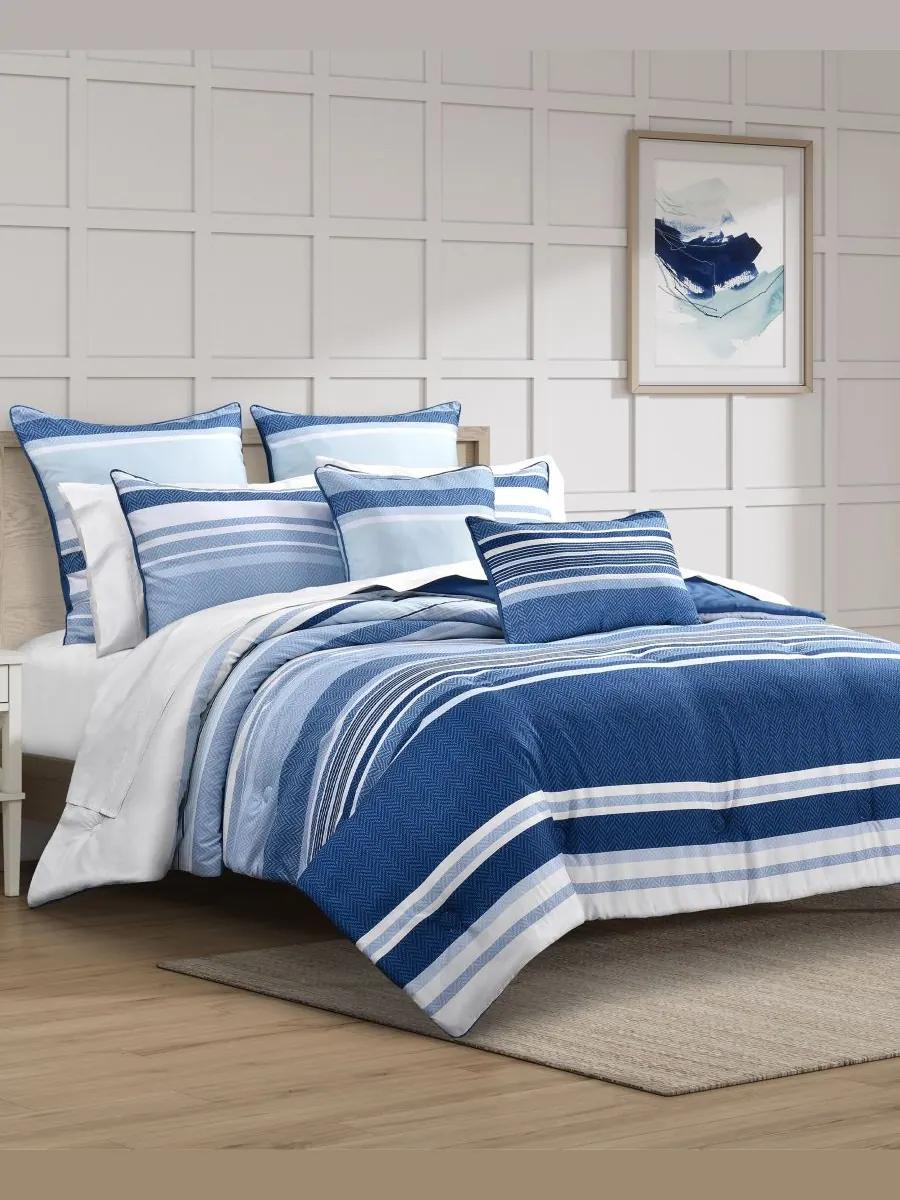 Комплект постельного белья Carson Multi-Stripe из 3 предметов, размер King/California King Royal — изображение 1 из 5, синий