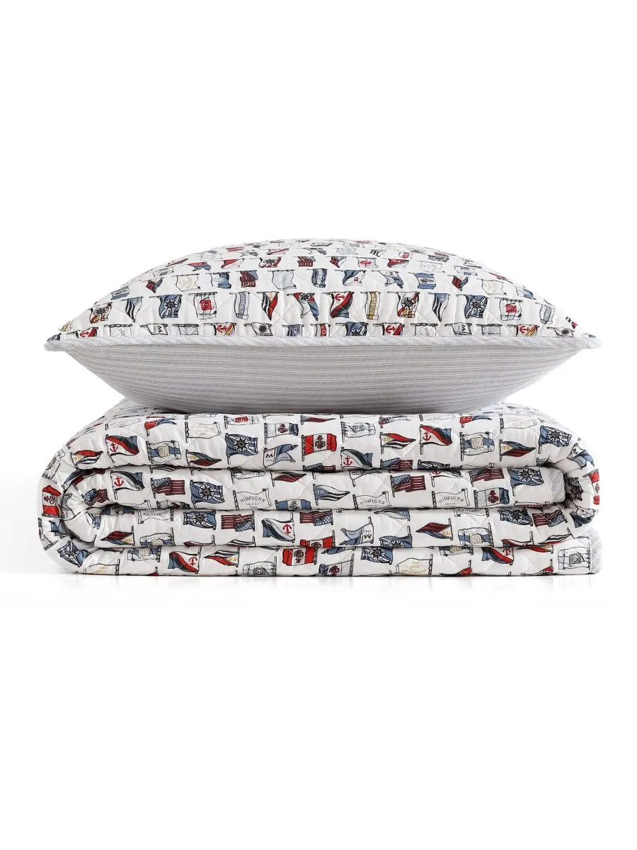 Tommy Hilfiger комплект постельного белья из хлопка с двусторонними флагами размер Twin — изображение 6 из 7