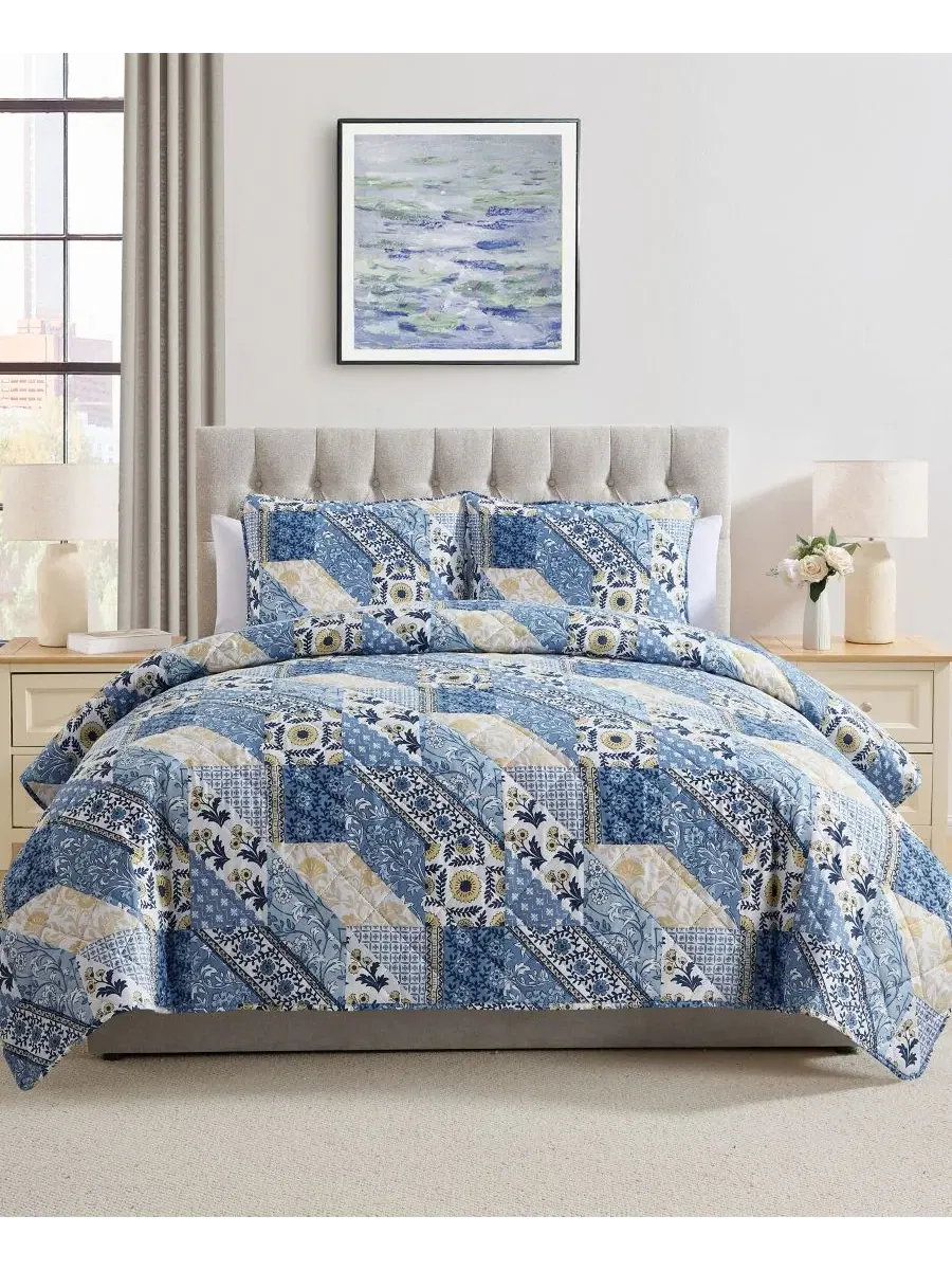 Стеганое покрывало Joel Patchwork с принтом, 3 предмета VCNY Home