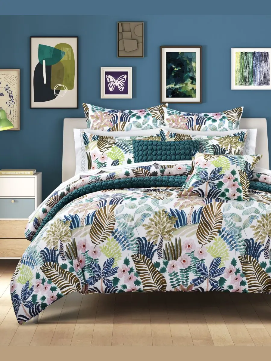 Комплект постельного белья Bold Rainforest из 2 предметов, размер Twin/Twin XL J by J Queen — изображение 1 из 6, бирюзовый