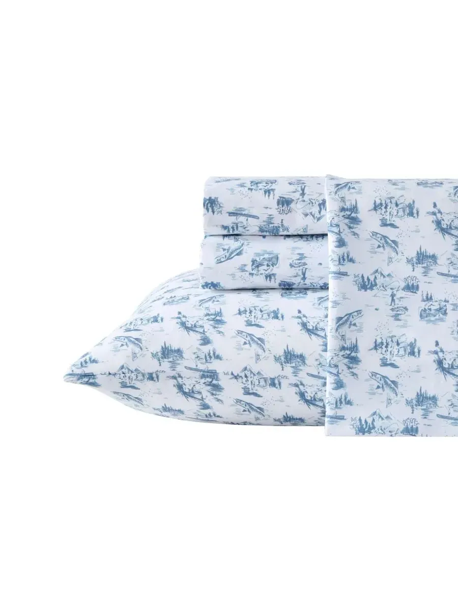 Комплект постельного белья Fish Town Toile из микрофибры с терморегулирующими свойствами, 4 — изображение 1 из 6, синий