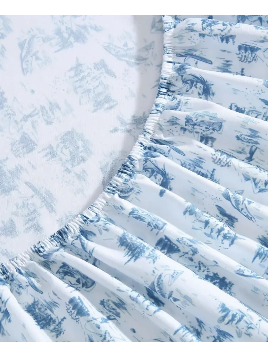 Комплект постельного белья Fish Town Toile из микрофибры с терморегулирующими свойствами, 4 — изображение 4 из 6, синий