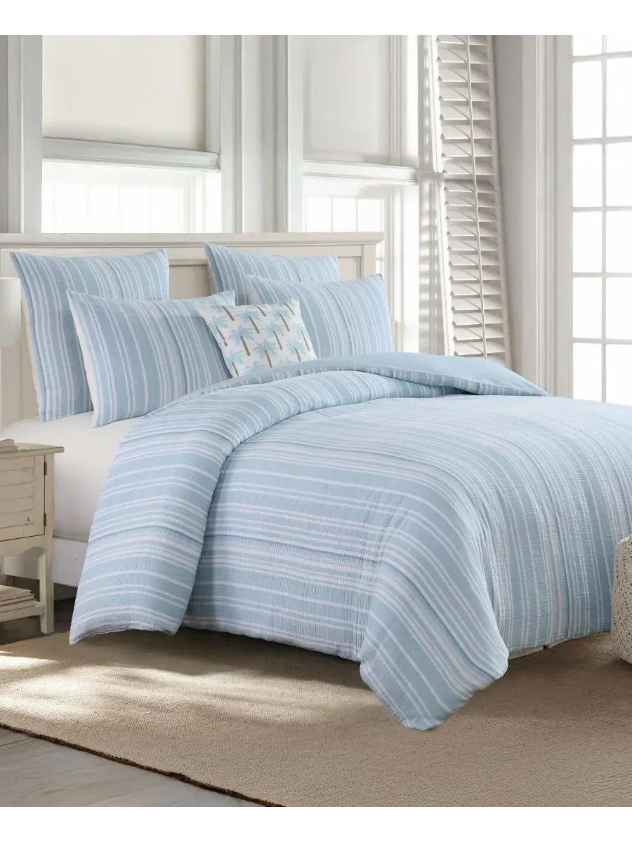 Комплект постельного белья Home Boracay Stripe Muslin Textured, 2 предмета, размер Twin Levtex — изображение 1 из 7, синий